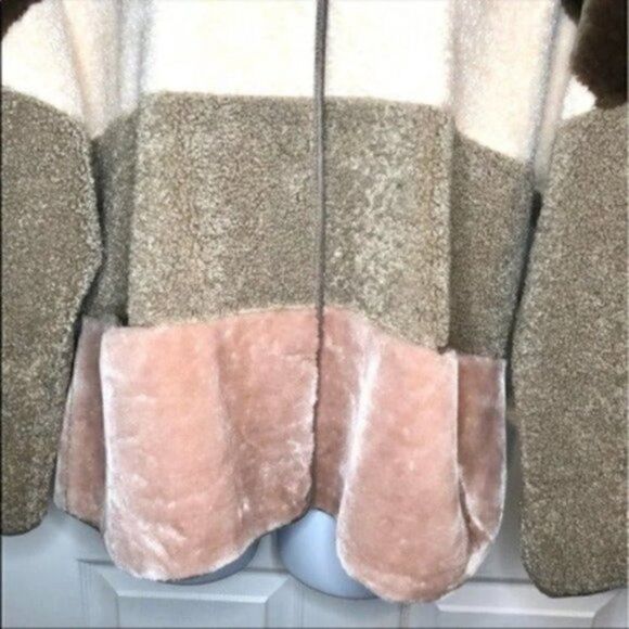 Eliza J ColorBlock Faux Fur Coat Jacket Shearling S - Picture 5 of 9